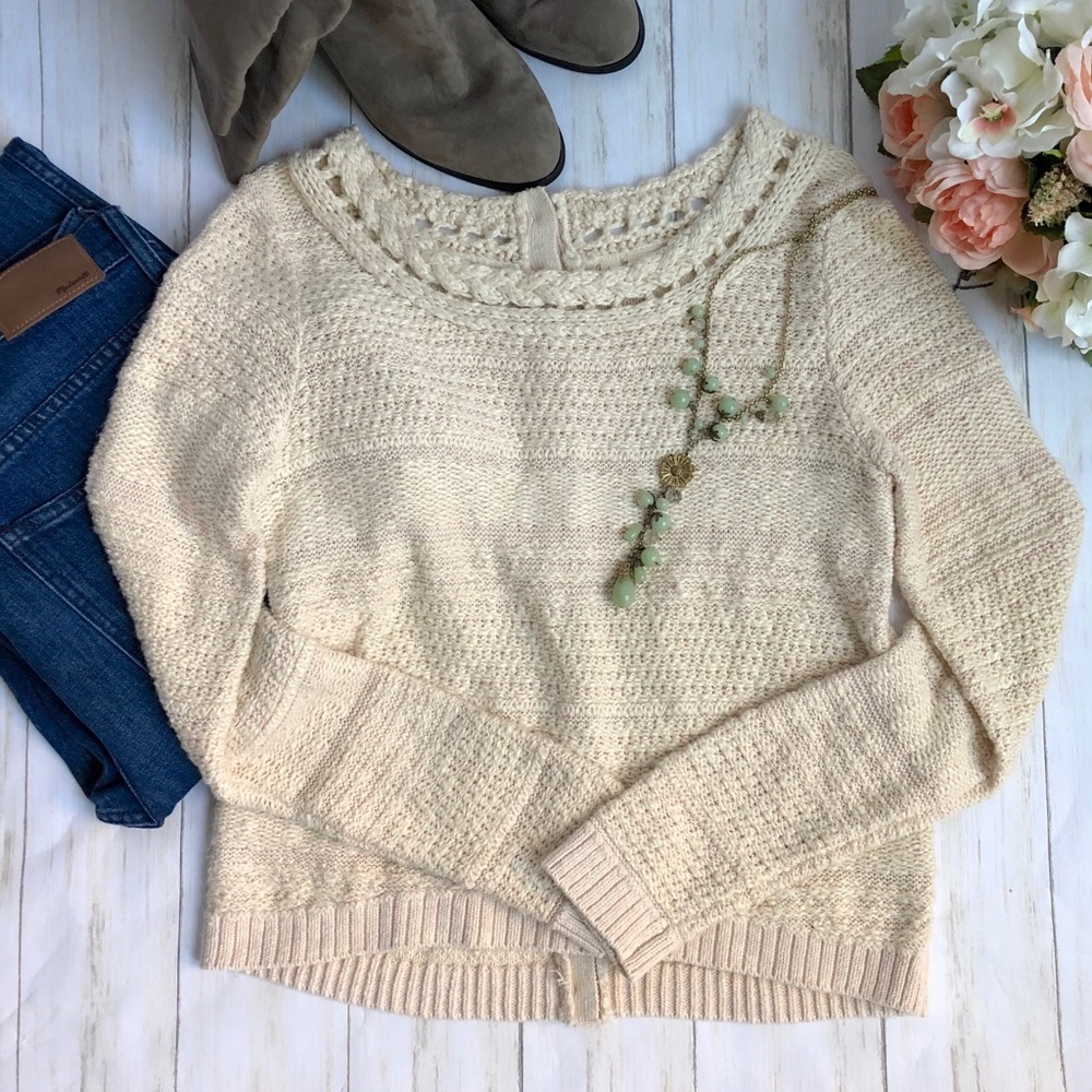 ANTHROPOLOGIE MOTH Crew Neck Button Back Sweater